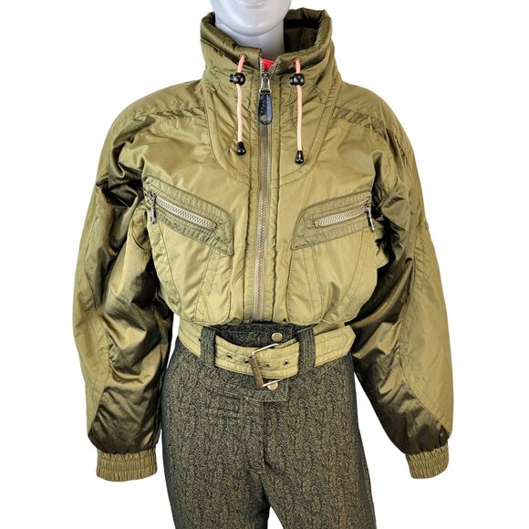 Kaelin Vintage 90s Ski Snow Suit Women Size 6 Small Olive Green Brown One Piece - Picture 1 of 16